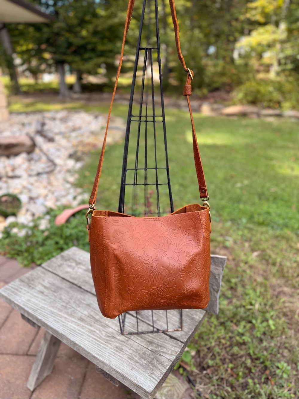 Embossed Crossbody Bag in Cognac Tan
